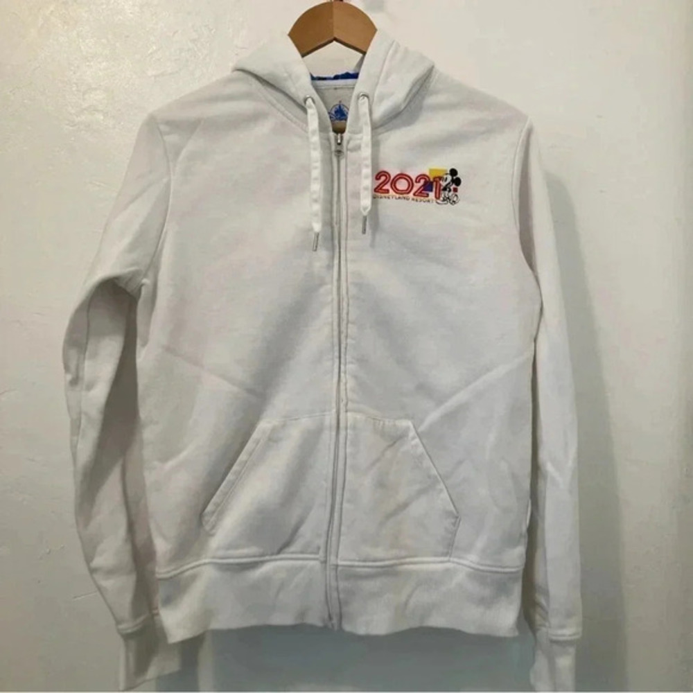Disney Sweater Womens L White Mickey Mouse Full Zip‎ Hoodie Sweatshirt Ladies